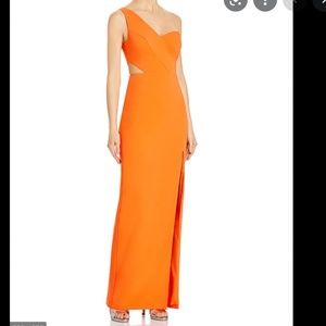 Aidan by Aidan Mattox Asymmetrical Cutout Column Gown Orange